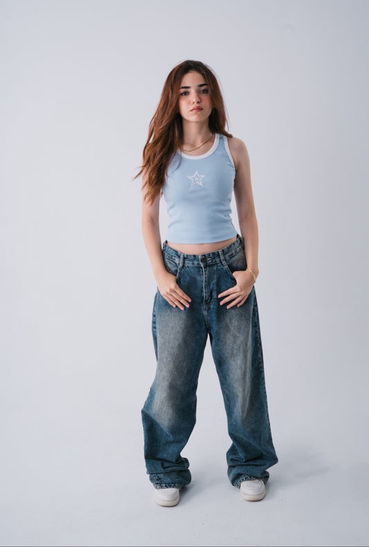 Star Tank Top In Baby Blue